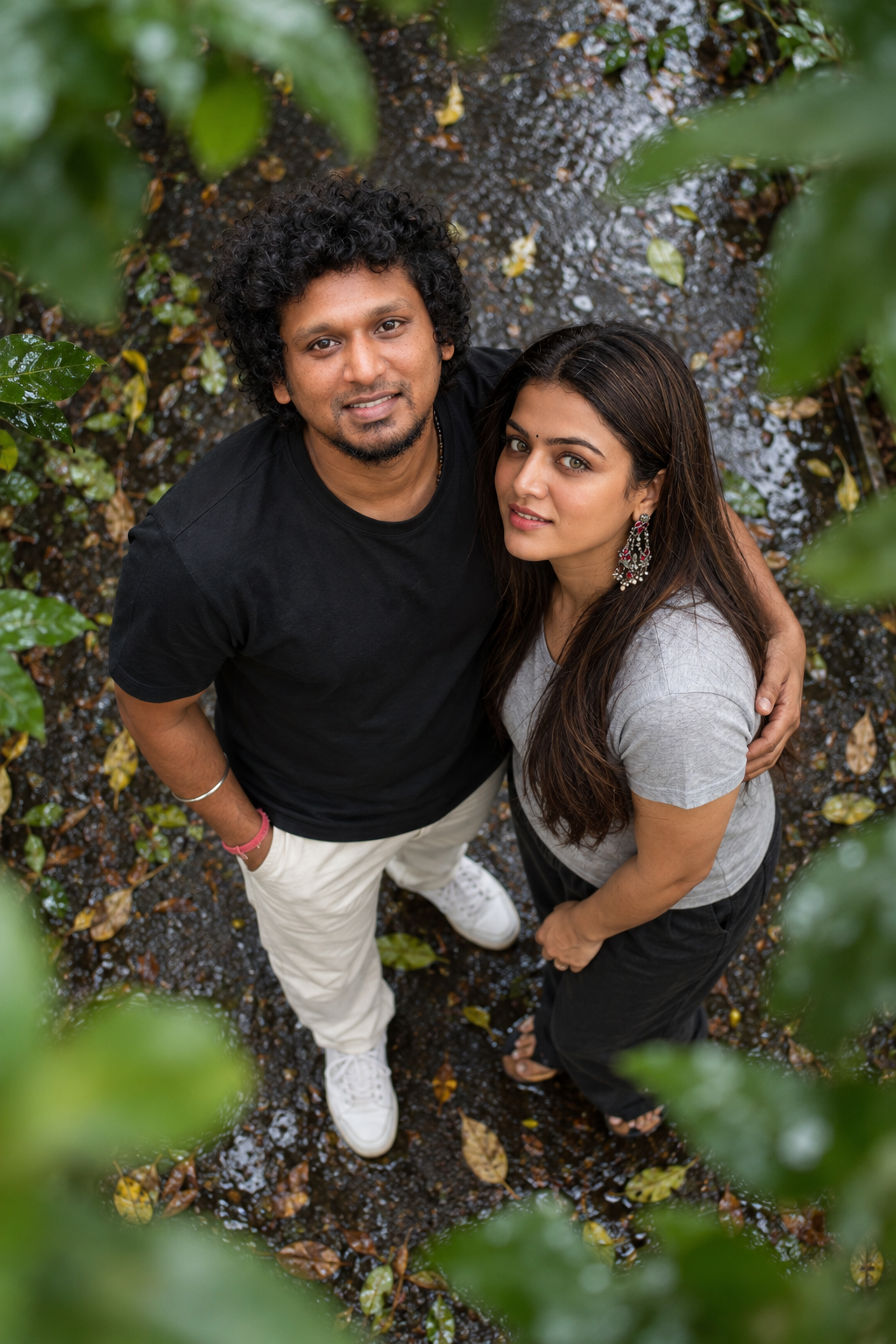 Couple portrait in a green park